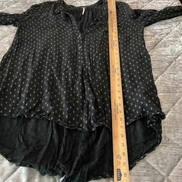 Free People Black Floral Long Sleeve Hi-Low Oversized Tunic S boho - Picture 8 of 10